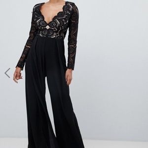 ASOS Black Lace Long Sleeve Wide Leg Jumpsuit Sz 6